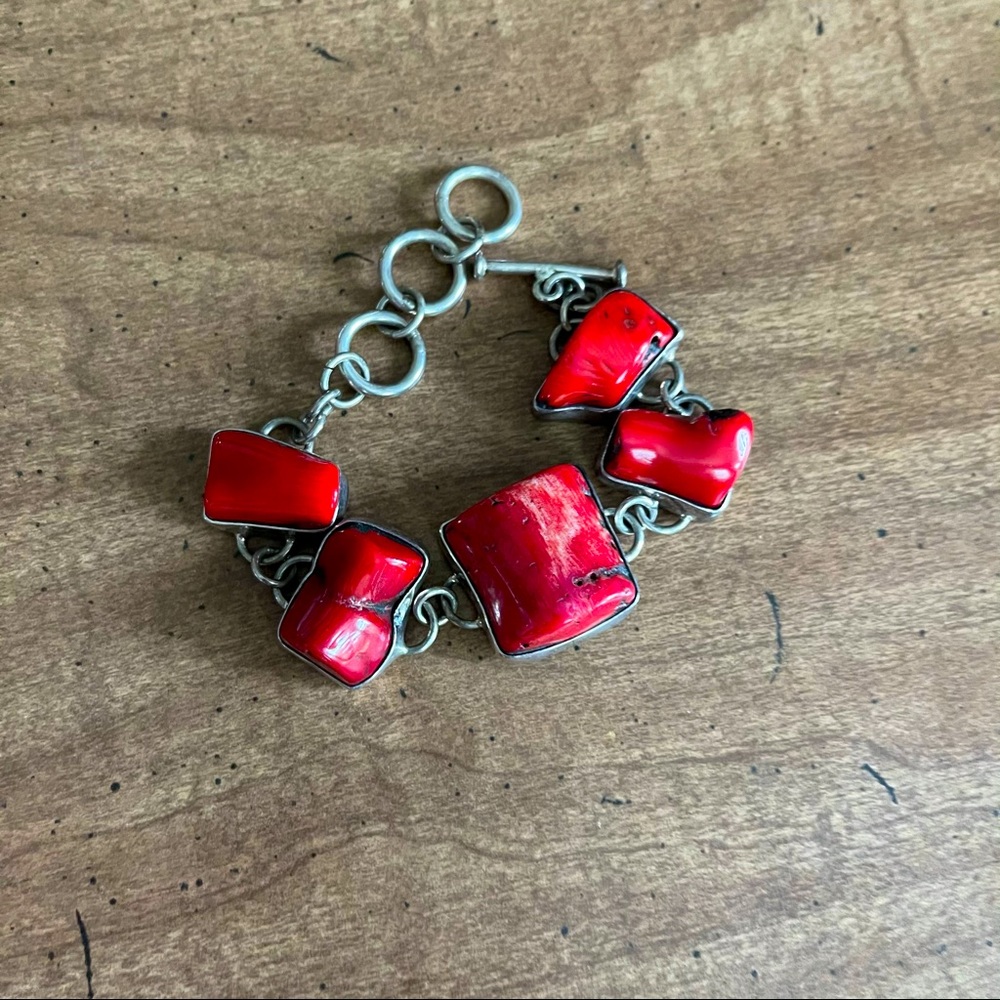 Native American Red Coral Silver Bracelet